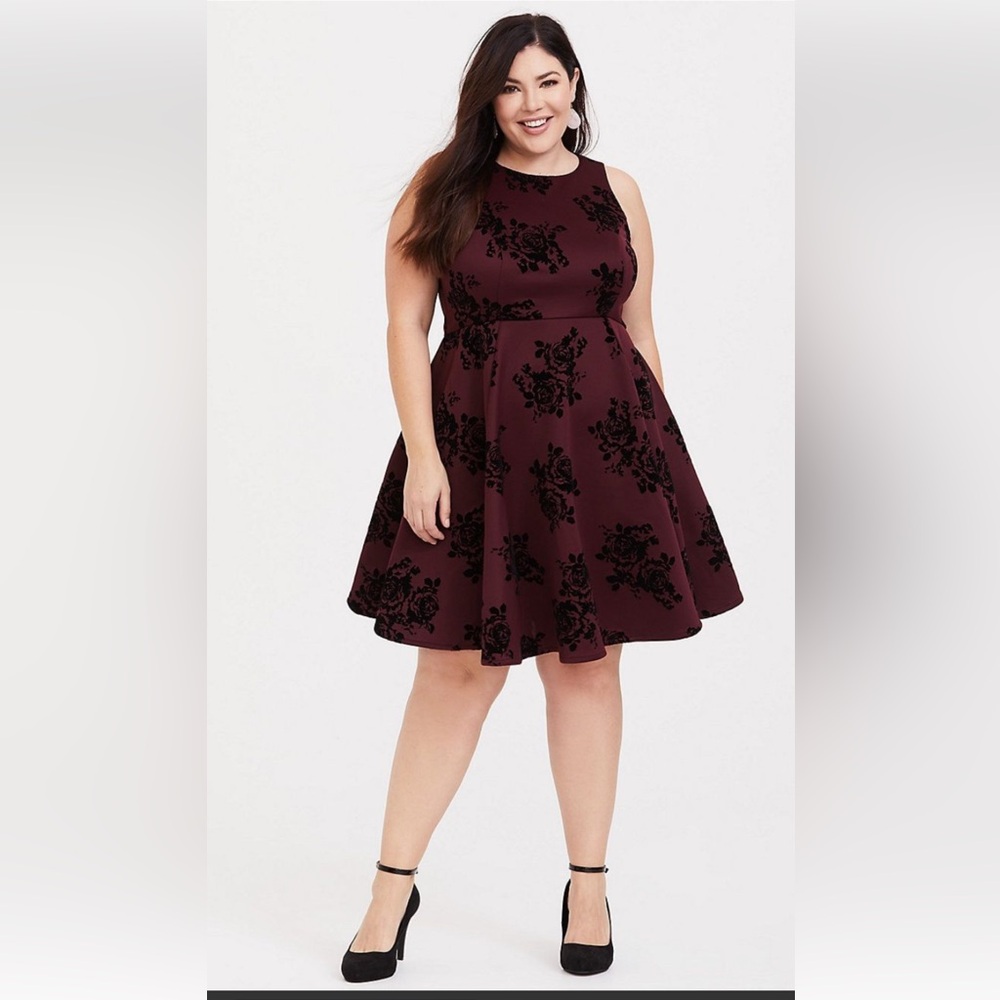 Torrid Burgundy Floral Fit & Flare Dress
